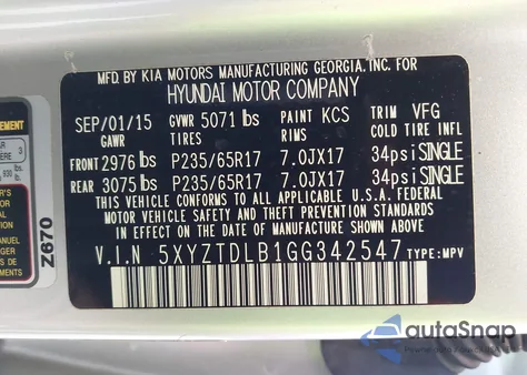 2016 Hyundai Santa Fe Sport 2.4L from USA, damaged, VIN 5XYZTDLB1GG342547